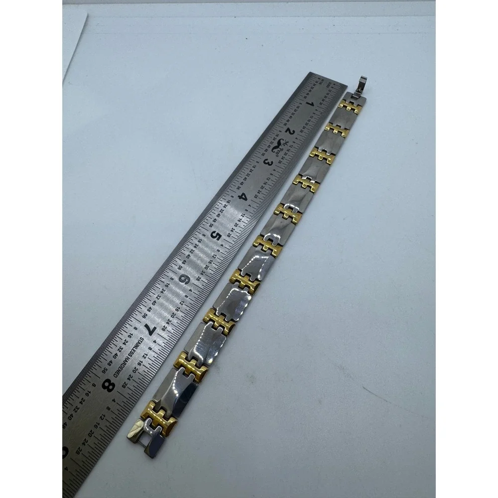 Tungsten Two Tone Magnetic Link Bracelet Silver Gold Tone 8 Inch